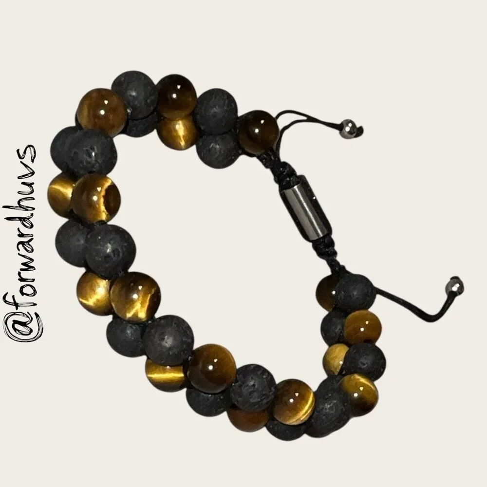 Tiger Eye, Mate Onyx & Lava Rock 6mm Adjustable Bead Bracelet